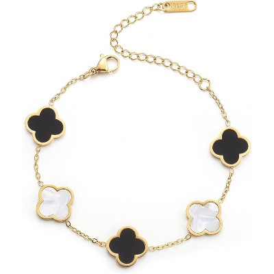 18K Gold Plated Clover Lucky Bracelet for Women White/Black/Red/Green Flower Four Leaf Link Bracelets