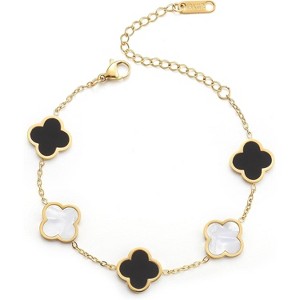 18K Gold Plated Clover Lucky Bracelet for Women White/Black/Red/Green Flower Four Leaf Link Bracelets - 1 of 4