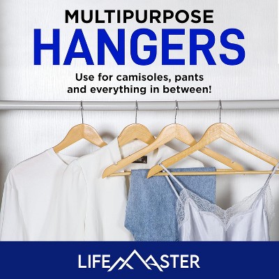 Lifemaster Natural Maple Wooden Suit Hangers with Swivel Hook, 50 Pack