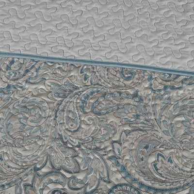 Teal King Reversible Jacquard Bedspread Set with Throw Pillows