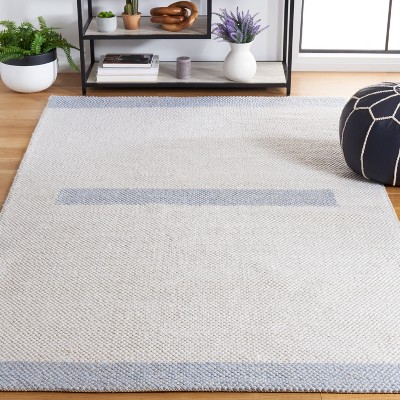 Ivory and Light Blue Handmade Wool Flat Woven Area Rug