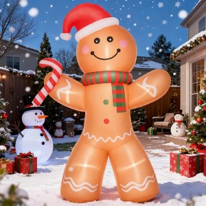 QingMoon Christmas Inflatable Gingerbread Man, 8FT Outdoor Blow Up Holiday Decoration with Candy Cane for Yard, Lawn and Garden - 1 of 4
