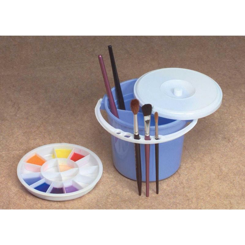 Jack Richeson 5-Piece Heavy Duty Plastic Brush Basin and Palette with Lid, 6 X 6 in, 1 of 2