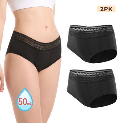 CARER 2pk Menstrual Underwear for Women Lace Period Panties Leak-proof Washable - Mild Absorbency