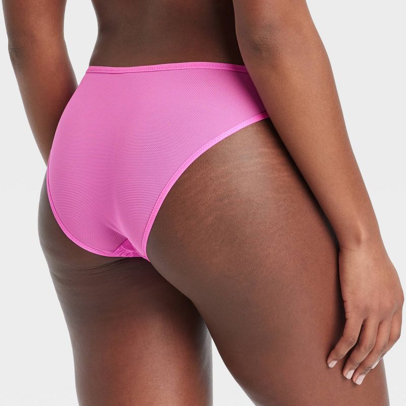 Women&#39;s Lace and Mesh Lingerie Cheeky Underwear - Auden&#8482; Neon Pink, 3 of 8