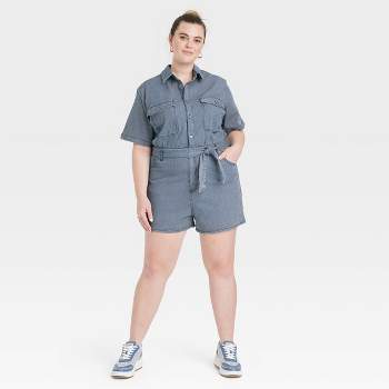Women's Short Sleeve Denim Jumpsuit - Universal Thread™ Blue