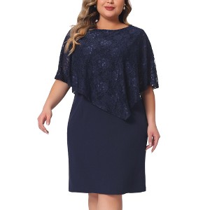 Agnes Orinda Women's Plus Size Lace Overlay Cape with Sleeveless Party Pencil Bodycon Dress - 1 of 4