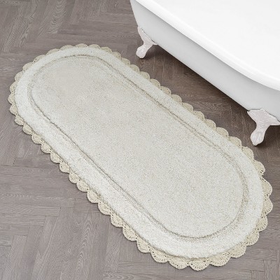 Eloise Crochet Border 100% Cotton Bath Mat  - Beige 24" x 60"