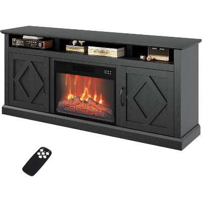 Electric Fireplace TV Stand, Fireplace TV Stand, Freestanding Electric Fireplace Heater, Adjustable Flame Insert w/Remote Control & Storage Cabinets