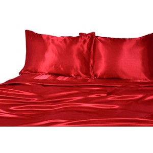 Luxury Satin 100% Polyester Woven Sheet Set King Red