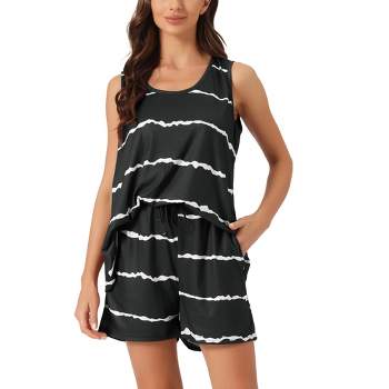 cheibear Women's Striped Round Neck Sleeveless Shirt 2 Piece Tank and Shorts Pajama Set Sleepwear