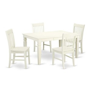 HomeStock 5-Piece Linen White Finish Solid Wood Top Dining table with 4 Chairs - 1 of 4