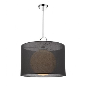 Arosia 24" Chrome Pendant Light with Black Fabric Shade - Dimmable, Modern Design - 1 of 4