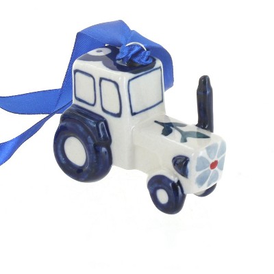 Blue Rose Polish Pottery Blue Violet Tractor Ornament