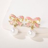 Gold Bow Earrings for Women, Long Tassel Chain Drop Earrings, Trendy Small Bow Earrings, Ribbon Waterfall Dangling Earrings, Pearl Bow Earrings - 3 of 4
