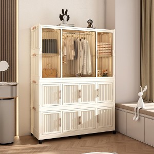 Whisen Wardrobe Closet Storage Organizer, Clothes Dresser, 9 Magnetic Doors-9 Cubes & 1 Hanging Rod, 6 pcs Hangers - 1 of 4