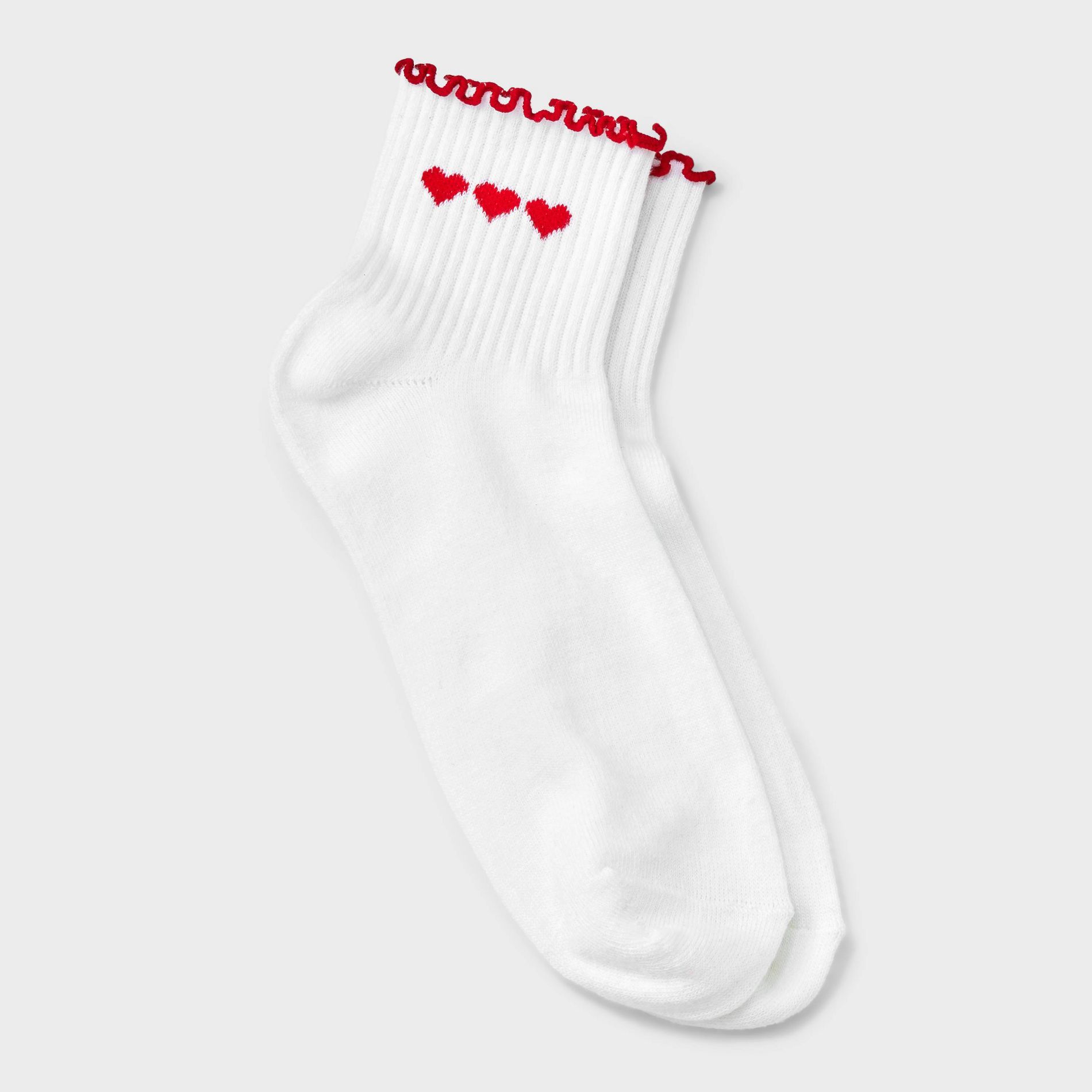 Women's Lettuce Edge Hearts Valentine's Day Ankle Socks - White/Red 4-10