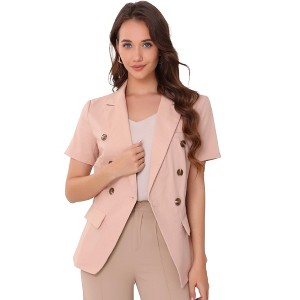 INSPIRE CHIC Women's Short Sleeve Double Breasted Work Office Blazer - 1 of 4