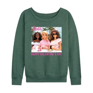 Women's - Barbie - Valentine's Day Lightweight French Terry Wide Neck Long Sleeve Graphic Shirt - 1 of 4