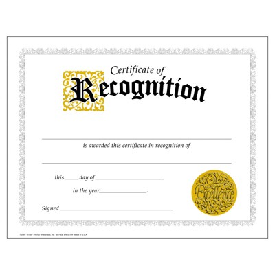 Trend Certificate of Recognition Classic Certificates, 30 ct (Case of 4)