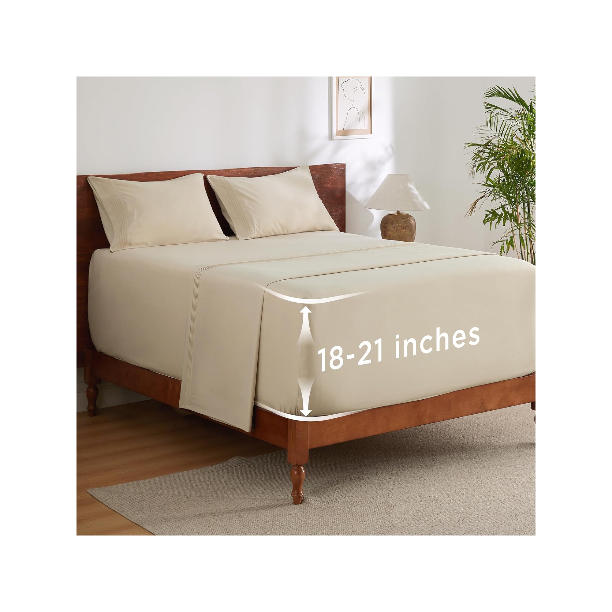 Bedsure Deep Pocket Queen Sheets Set, Fits Mattresses Up to 21 Inches, Moisture Wicking Bed Sheets, Soft Bedsheets & Pillowcases, Easy & Secure Fit