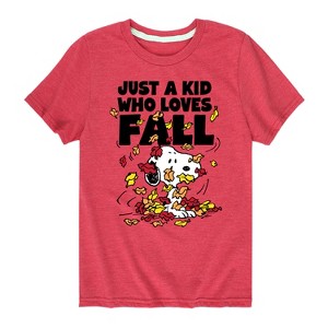 Boys' - Peanuts - Just A Kid Who Loves Fall Short Sleeve Graphic T-Shirt - 1 of 4