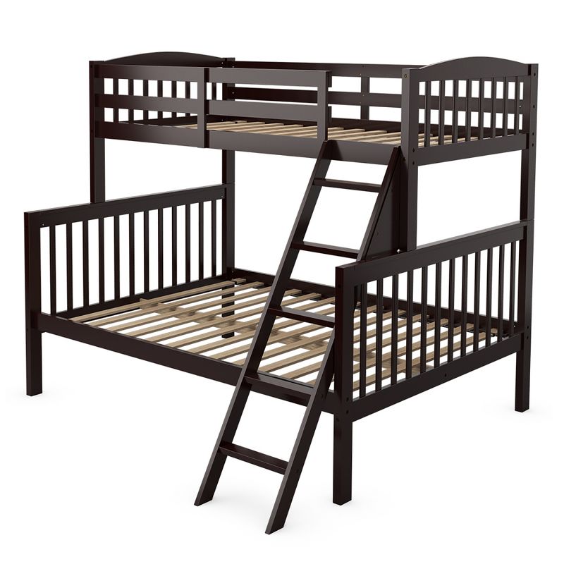 Costway Twin over Full Bunk Bed Rubber Wood Convertible with Ladder Guardrail, 2 of 11