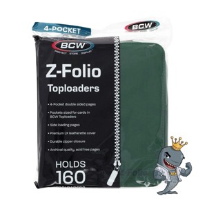 BCW Z-FOLIO 4-POCKET Toploaders Album Green HOLDS 160 Cards Side Loading Zipper - 1 of 3