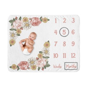 Sweet Jojo Designs Girl Milestone Swaddle Baby Blanket Vintage Floral Collection - 1 of 4
