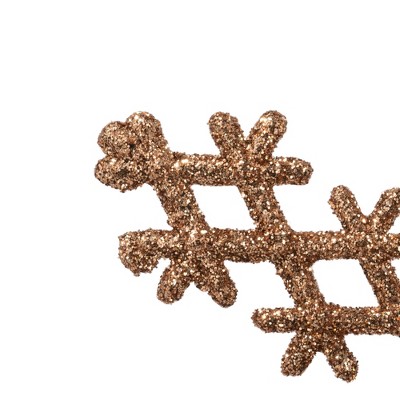 Rose Gold Glitter Shatterproof Plastic Snowflake Ornaments, Set of 12