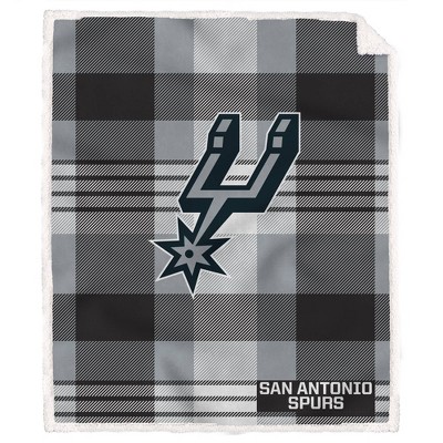 NBA San Antonio Spurs Plaid Steel Royal Plush Faux Shearling Blanket