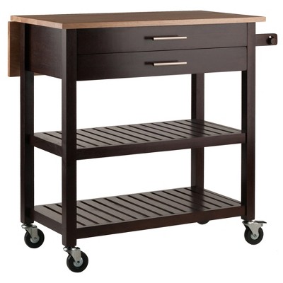 Brown Wood Drop Leaf Kitchen Cart with Storage