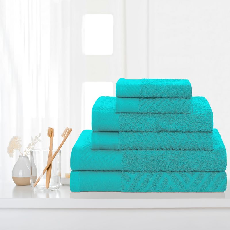 Basketweave Jacquard Cotton Modern Absorbent 6-Piece Towel Set by Blue Nile Mills, 2 of 5