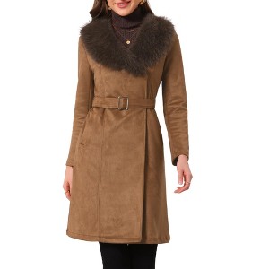 INSPIRE CHIC Women's Shawl Fur Collar Long Sleeves Single Breasted