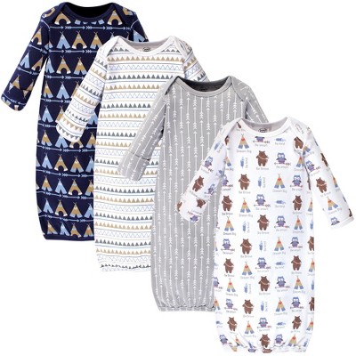Luvable Friends Baby Boy Cotton Long-Sleeve Gowns 4pk, Blue Bear, 0-6 Months