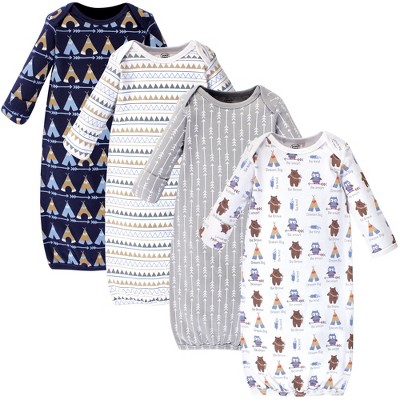 Luvable Friends Baby Boy Cotton Long-Sleeve Gowns 4pk, Tribe, 0-6 Months