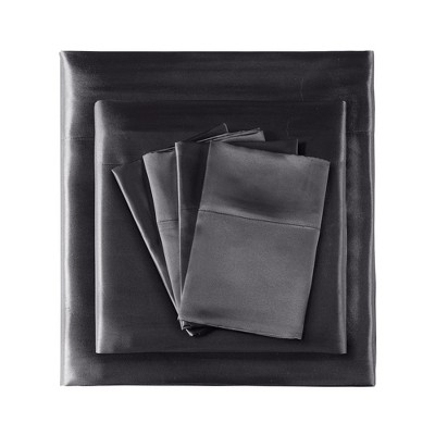 California King Solid Satin 6pc Wrinkle Free Luxurious Sheet Set Black