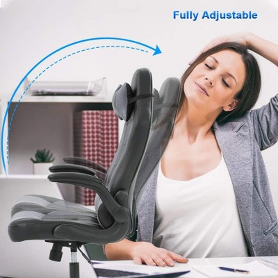 Ergonomic Black PU Leather High Back Gaming Chair with Adjustable Arms