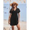 AI'MAGE Women's Beach Swimsuit Coverup V Neck Short Sleeve Cover Up Swimwear Bikini T-Shirt Dress with Pockets - 2 of 3