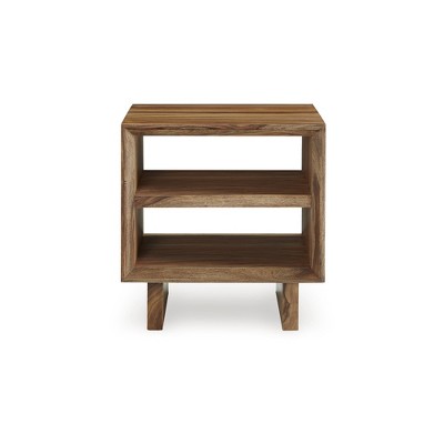 Sheesham Wood Square End Table with Open Shelves, Brown