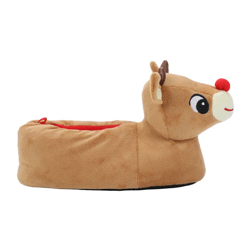Rudolph The Red-Nosed Reindeer 3D Character Head Youth Brown Plush Slippers, 3 of 5