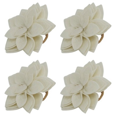 Ivory Felt Blossom and Jute Napkin Rings Set of 4