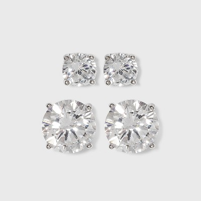 Women's Sterling Silver Stud Earrings Set of 2 Round 5MM/8MM Cubic Zirconia 2pc- A New Day™ Silver/Clear