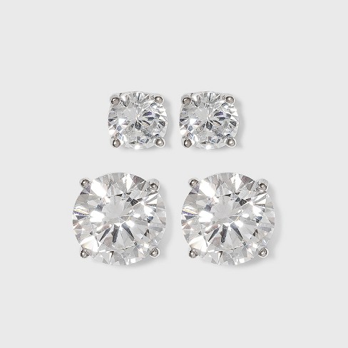 6MM - 8MM 3-Pair Set, Womens Sterling Silver .925 Crystal Clear