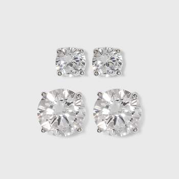 Women's Sterling Silver Stud Earrings Set of 2 Round 5MM/8MM Cubic Zirconia 2pc- A New Day™ Silver/Clear