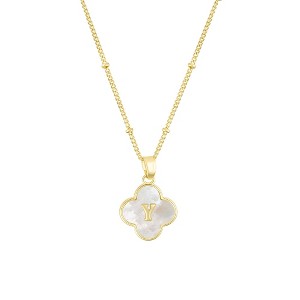 Adornia 14k Gold Plated Mother-of-Pearl Initial Clover Necklace - 1 of 1