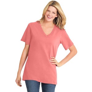 Woman Within Plus Size Petite Perfect Short-Sleeve V-Neck Tee - 1 of 4
