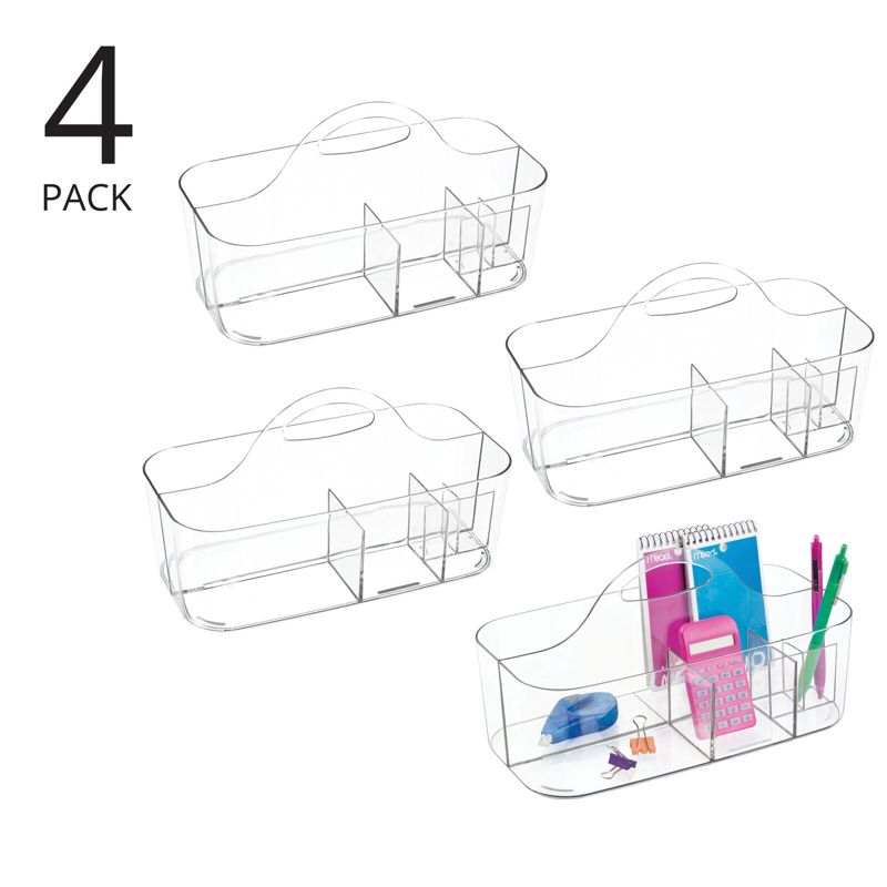 mDesign Plastic Office Storage Organizer Caddy Tote with Handle, 4 Pack - Clear, 2 of 10