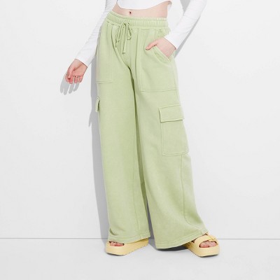 Women's Highrise Wide Leg Baggy Cargo Sweatpants Wild Fable™ Sage