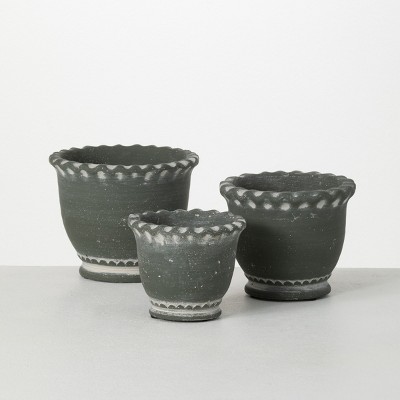 Sullivans Gray Scalloped Edged Ceramic Planter Set Of 3 4 75h 4 5h   GUEST 393b6804 Dbd3 4b5d 8f87 40c7cc83239c